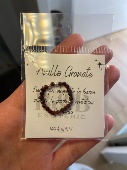 Anillo Elastico Granate con Plata