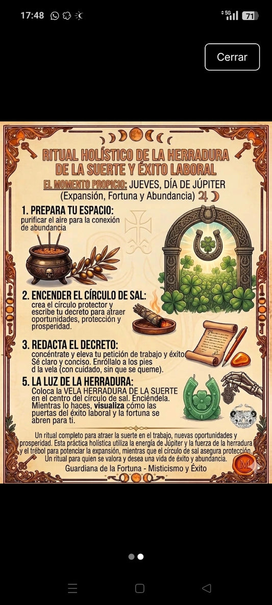 Ritual holístico de la herradura de la suerte y éxito laboral.
