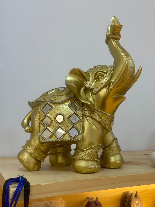 Figura Ganesha Dorada con Espejos