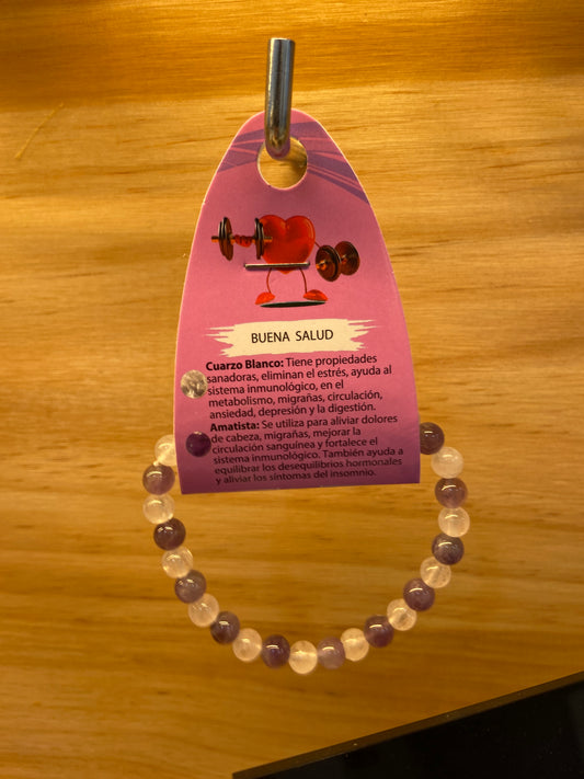 Pulsera "Buena Salud" Amatista y Cuarzo Blanco