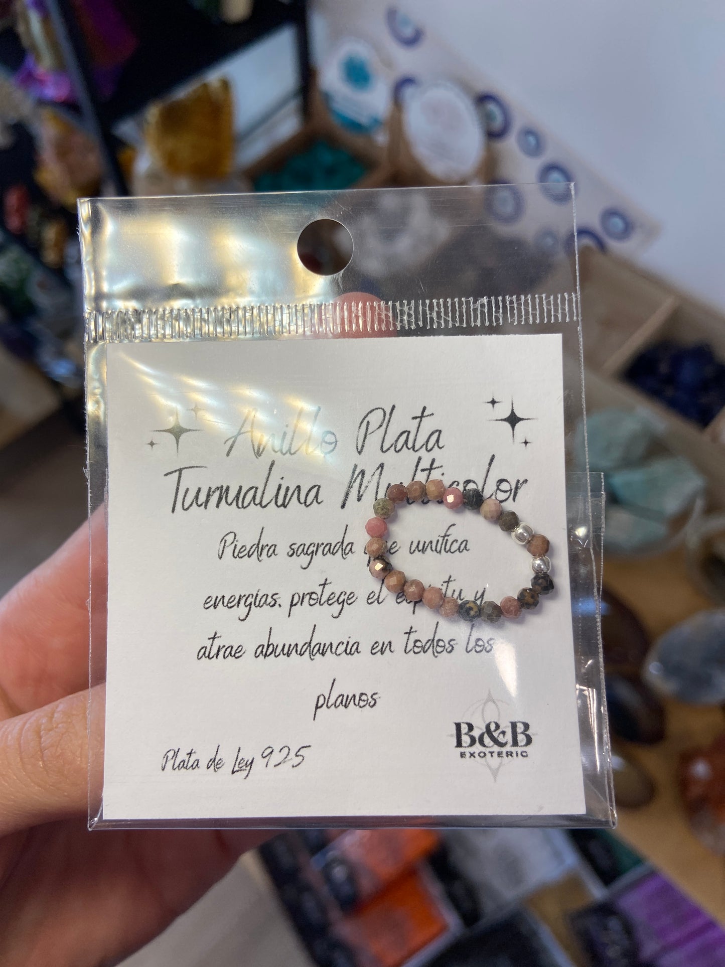 Anillo facetado elástico. ( Turmalina sandia o multicolor)