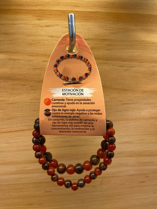 Pulsera "Estación de Motivación" Carneola y Ojo de tigre rojo