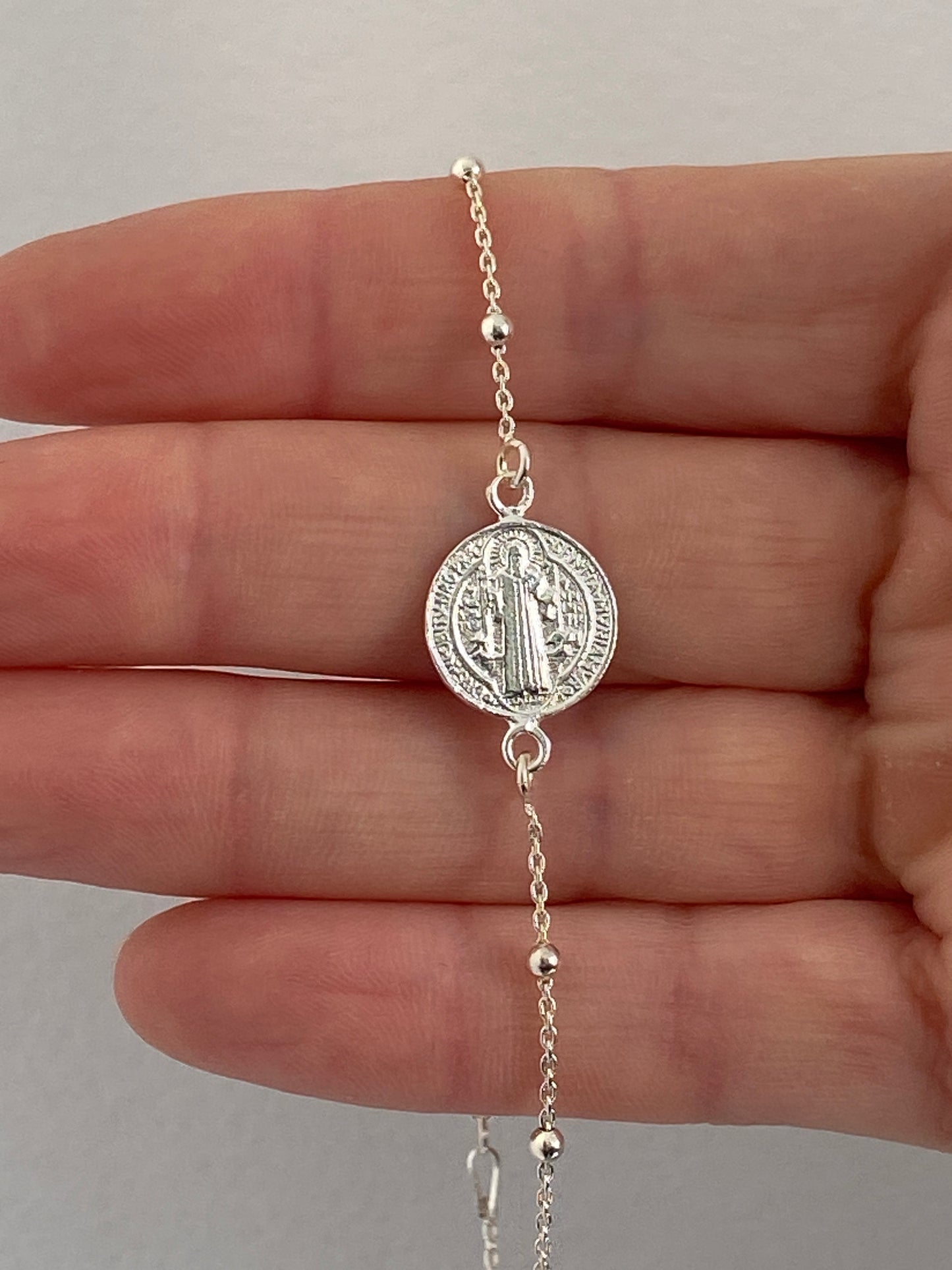 Pulsera Plata Con San Benito
