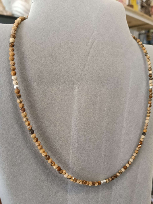Gargantilla Jaspe Marrón Con Plata