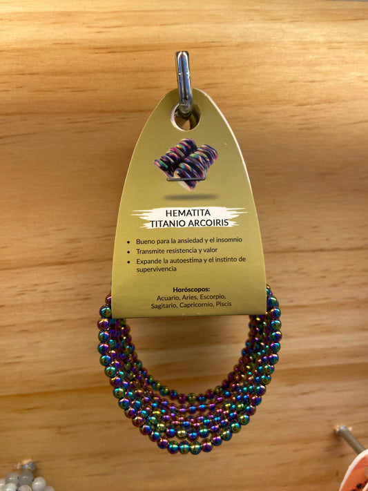 Pulsera Hematita Titanio Arcoiris
