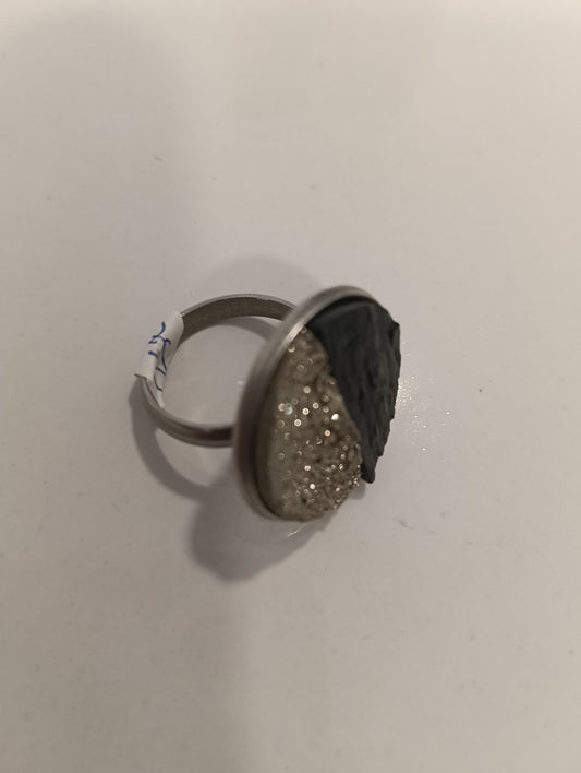 Anillo ajustable acero, turmanila y pirita ✨🪬