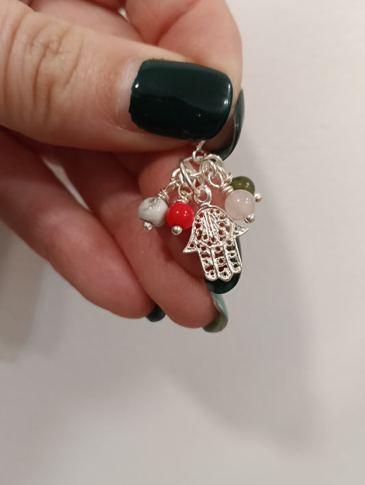 Moña en plata con mano de Fátima